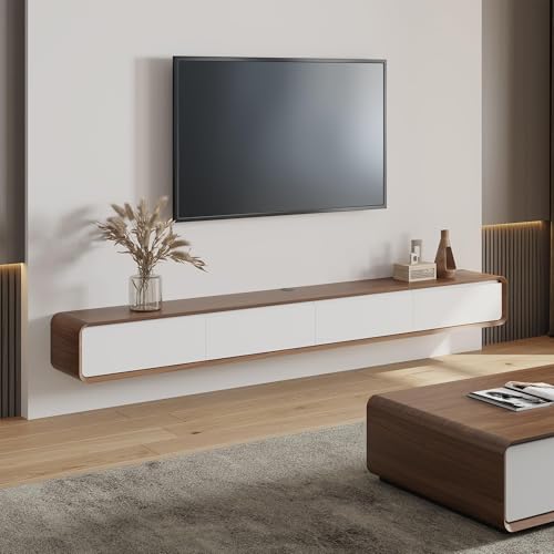 94" Fully Assembled Wood Floating TV Stand, Walnut and White, view 2