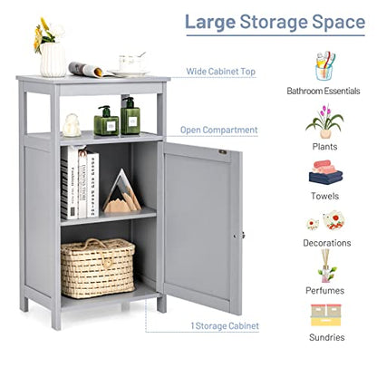 Bathroom Floor Storage Cabinet, Multifunctional Free Standing Cabinet with Single Door and Adjustable Shelf, Side Cabinet for Home Living Room Office(Grey)