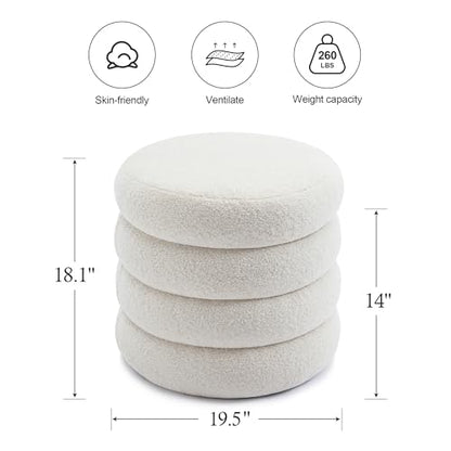 20" Round Storage Ottoman with Removable Lid, Off-White Boucle Fabric Footrest Pouf, Sherpa Tufted Small Coffee Table Vanity Ottoman Foot Stools for Living Room Couch, Bedroom, Dorm, Nursery