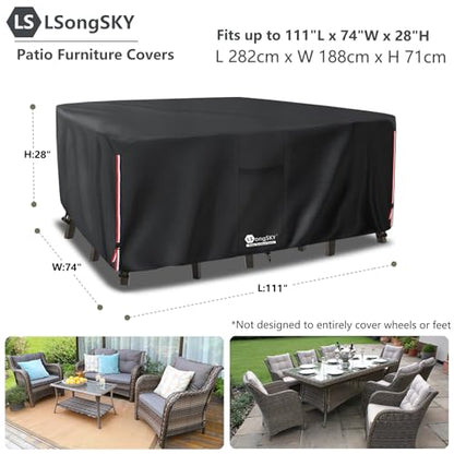 Outdoor Furniture Covers Waterproof,600D Heavy Duty Patio Furniture Covers for 6/7/8 PCS Sets Sectional Sofa Couch Rocking Swivel Chairs Ottomans Coffee Table,111L x 74W x 28H inch Black