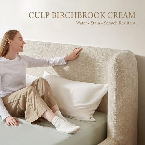 Queen Cloud Upholstered Bed Frame in Cream, view 6
