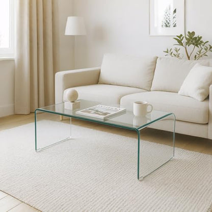 Tempered Glass Coffee Table for Living Room, Clear Center Table with 0.47 inch Tempered Glass, Transparent Modern Coffee Table