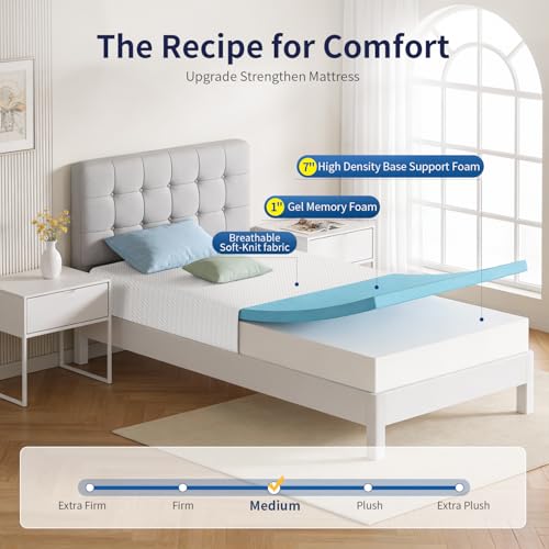 | 8 Inch Twin Mattress | Medium Firm | Gel Memory Foam | White, view 3
