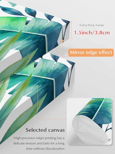 NuYeBiofx Watercolor Summer Palm Leaf Canvas Wall Art Prints,48"x32" Framed Picture Artwork Tropical Green Plant Monstera Printed Canvas Oil Painting for Living Room Bedroom Office,Ready to Hang