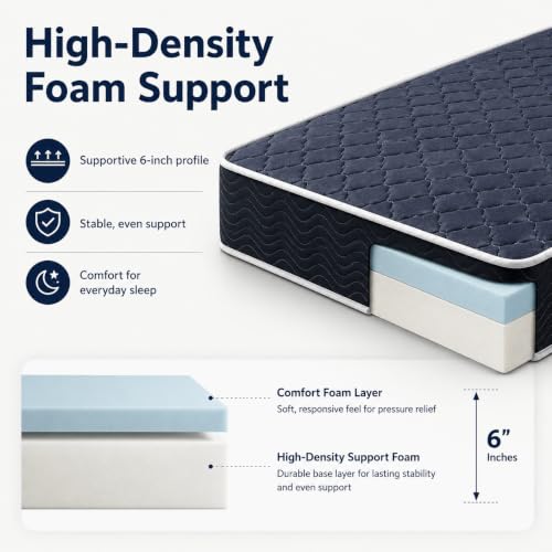 Twin Size Memory Foam Mattress, 6 Inch Bed Mattress in A Box Water-Resistant, view 6