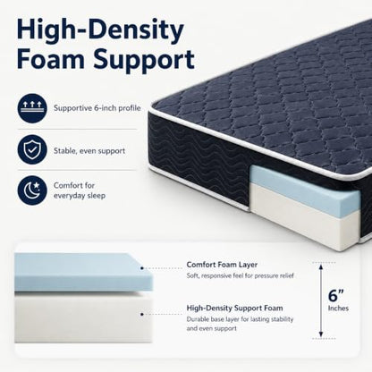 Twin Size Memory Foam Mattress, 6 Inch Bed Mattress in A Box Water-Resistant, view 6