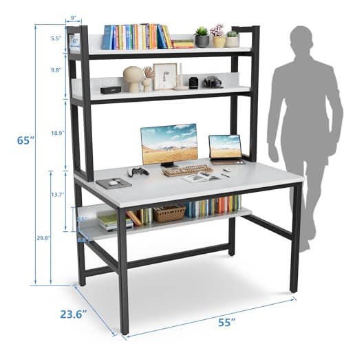 Desk with Shelves, Computer Desk with Hutch, 55", view 3