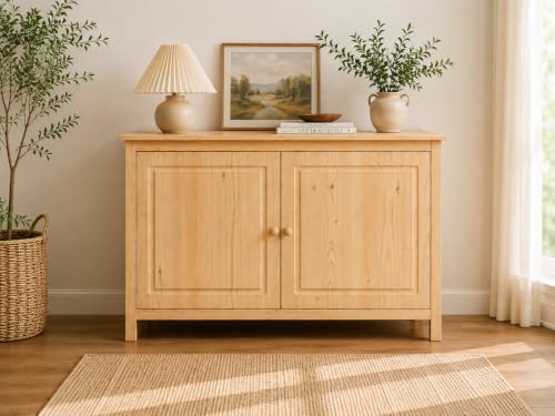 44" Wide Solid Pine Shaker Sideboard Buffet Cabinet — Natural Unfinished — 2, view 2