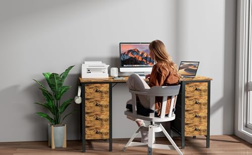 DLisiting Home Office Desk with Drawers for Storage - 55 inch Computer Desk with 8 Fabric Drawer, Writing Study Work Desks with Drawers on Both Sides for Bedroom