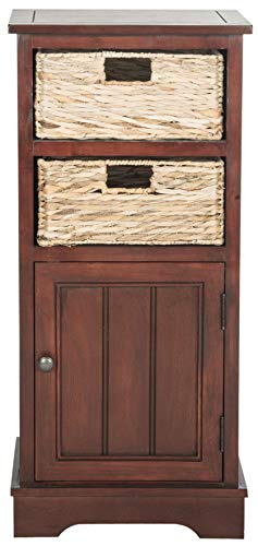 SAFAVIEH Furniture - Connery 2-Basket Cabinet - Cherry - Solid Wood - Farmhouse Storage Design - Ideal for Living Room, Entryway, Home Office, 16" W x 12" D x 35" H - Fully Assembled (AMH5742C)