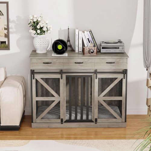 Spacesea Large Dog Crate Furniture with Sliding Barn Door, view 5