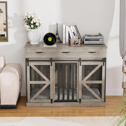 Spacesea Large Dog Crate Furniture with Sliding Barn Door, view 5