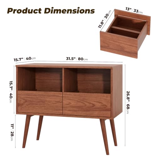 Mid Century Modern Record Player Stand with Vinyl Storage, Brown, view 3