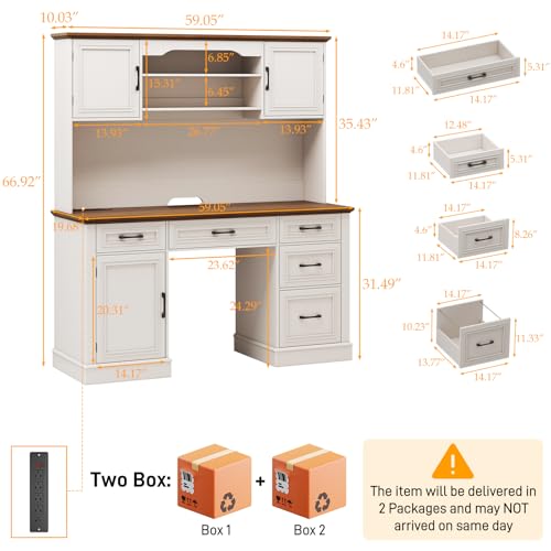 Executive Desk with 5 Drawers, White, view 3