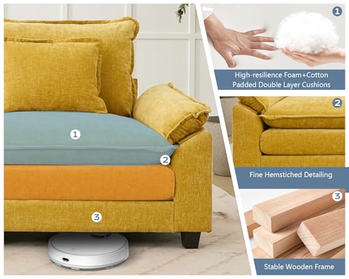 112" Oversized Modular Sectional Sofa U-Shaped Corner Cloud Couch with Ottoman, Convertible Deep Seat Chenille Couch for Living Room, Spacious Space (Yellow, 4 Seater)