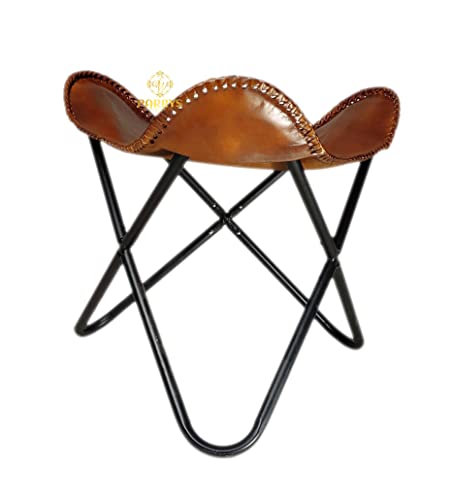 Brown Leather Butterfly Chair Stool Handmade Leather Ottoman Iron Frame Furniture Stool Living Room Comfortable Footrest Foot Stool - Lounge Office Stool