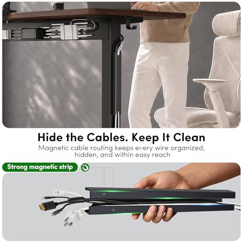 Electric Standing Desk with L-Shaped Crossbar & Cable Management System, view 6