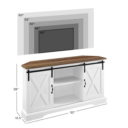 Everette Modern Farmhouse Double Sliding X Barn Door TV Stand for TVs up to 58 Inches 52 Inch Reclaimed Barnwood and Solid White