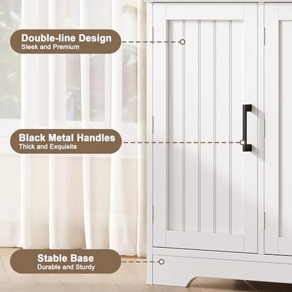 Modern Sideboard Buffet Cabinet, Coffee Bar Storage Cabinet with Doors and Adjustable Shelves, Kitchen Storage Cabinet for Dining Room, Living Room, White