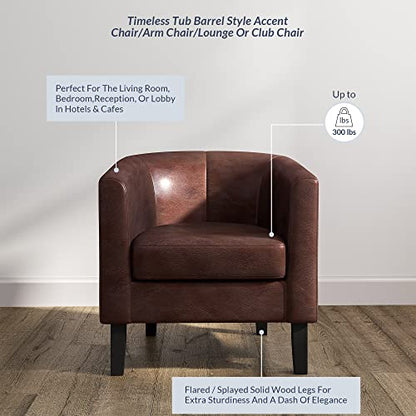 Accent Barrel Chair, Club Tub Sofa Corner Chair with Flared Legs and Cozy Soft Padding for Living Room Bedroom Waiting Room - Caramel