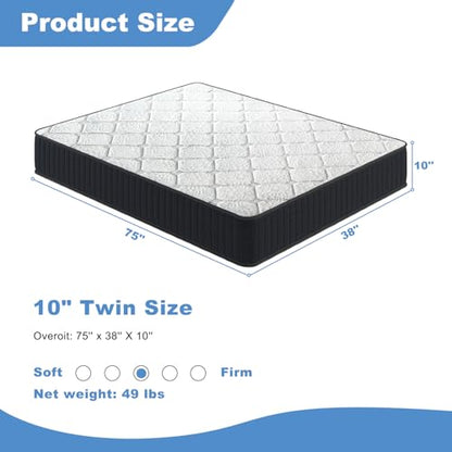 10 Inch Twin Hybrid Mattress in a Box, Medium Firm Memory Foam, view 3