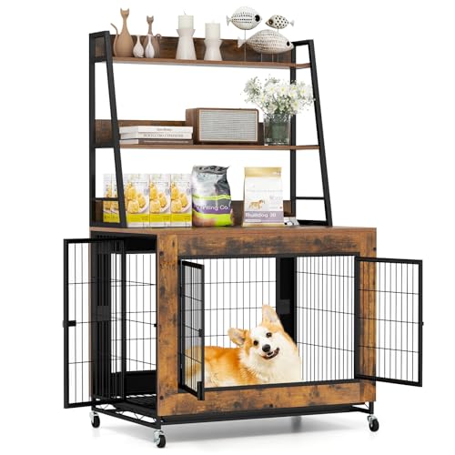 38" Dog Crate Furniture with Storage Shelves, view 2
