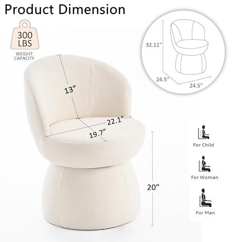360 Degree Swivel Vanity Chair, Barrel Textured Accent Chair with Boucle Fabric, Modern White Accent Chairs, for Living Room, Dressing Room, Reading Nook