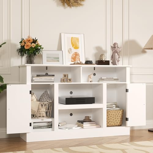 Farmhouse TV Stand for 65 in TV, Modern Entertainment Center, White, view 5