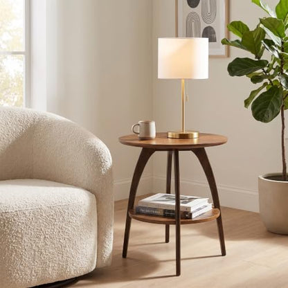 Retro Modern Solid Grain Side Table in Nutmeg and Espresso for Living Room, view 5