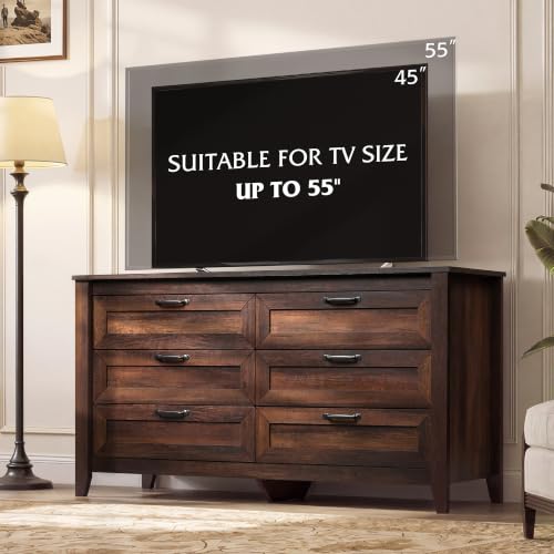 54" Dresser for Bedroom, Wooden 6 Drawer Dresser with Unique Anti-Tip Structure, view 3
