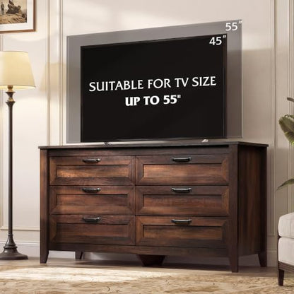54" Dresser for Bedroom, Wooden 6 Drawer Dresser with Unique Anti-Tip Structure, view 3