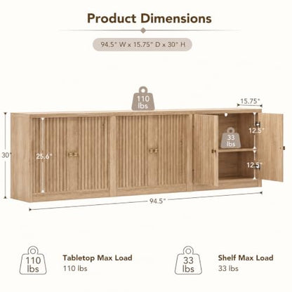 94.5" Sideboard Buffet Cabinets Set of 3 with Storage, view 3