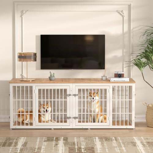 72" Heavy Duty Double Dog Crate Furniture for Large/Medium Dogs, view 3