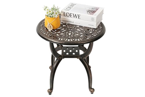 C/G patio casa C/G Cast Aluminum Side Table,Decorative Outdoor End Table, Ornate Floral Pattern (Round, Copper)