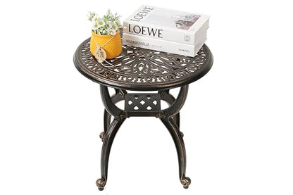 C/G patio casa C/G Cast Aluminum Side Table,Decorative Outdoor End Table, Ornate Floral Pattern (Round, Copper)