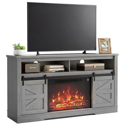 Farmhouse Fireplace TV Stand for TVs up to 65 Inch,Rustic Gray, view 2
