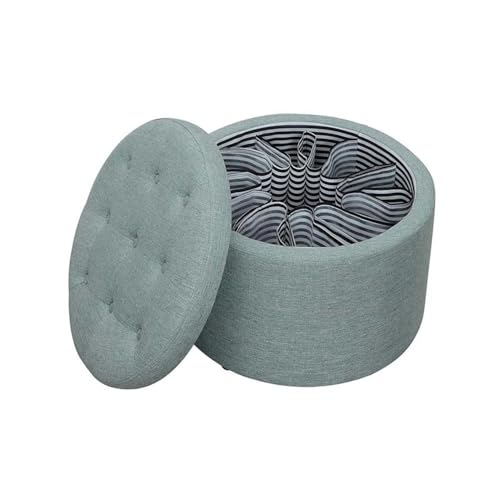 Designs4Comfort Round Shoe Ottoman, Green Faux Linen