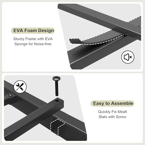 Full Bed Frames with Headboard - Upholstered Leather Bed Frame, Adjustable Headboard 2 Storage Drawers 12 Metal Slats, Noise-Free, Easy Assembly No Box Spring Needed Black