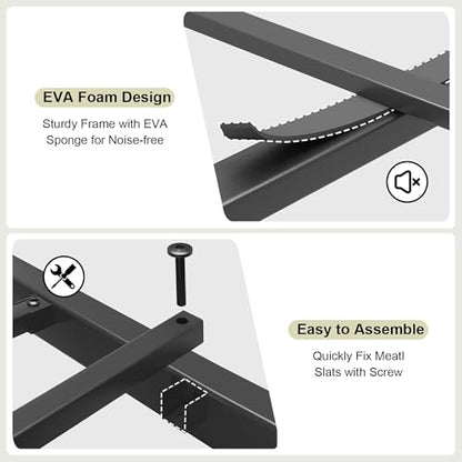 Full Bed Frames with Headboard - Upholstered Leather Bed Frame, Adjustable Headboard 2 Storage Drawers 12 Metal Slats, Noise-Free, Easy Assembly No Box Spring Needed Black