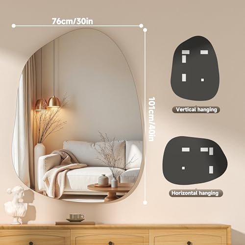 Irregular Wall Mirror - 40"x30" Asymmetrical Frameless Mirror, Modern Decorative Mirrors for Living Room, Entryway, Hallway, Bathroom, Bedroom,Wall Mounted Home Decor