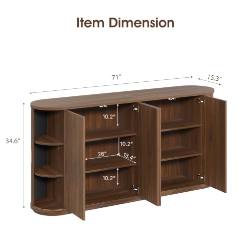 71" Fluted Sideboard Buffet Cabinet with Sliding Doors, Walnut, view 3