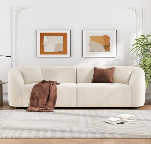 87" Large Couch, Comfy Upholstered Loveseat with Extra Deep Seats, Velvet Sofa for Living Room Apartment Office, Beige