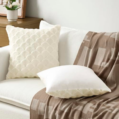 Boho Pillow Covers 18x18 Inch Set of 2 Decorative Throw Pillow Covers for Sofa Couch Living Room Bedroom Bohemia Modern Farmhouse Cream Fur Cute Pillows Home Decor