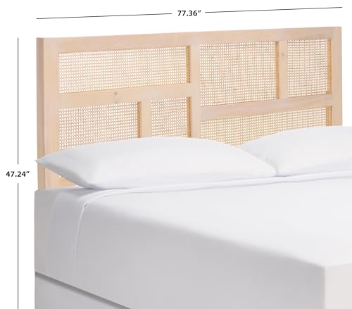 SAFAVIEH Furniture - Nariely King Headboard - White Washed - Rattan & Solid Wood - Handwoven Cane Design for Bedroom & Guest Room, 77.4" W x 2" D x 47.2" H (HBD8006B-K)