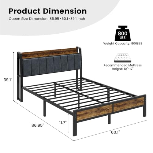Queen Bed Frame Storage Headboard with Lights, view 3