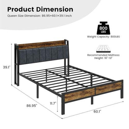 Queen Bed Frame Storage Headboard with Lights, view 3