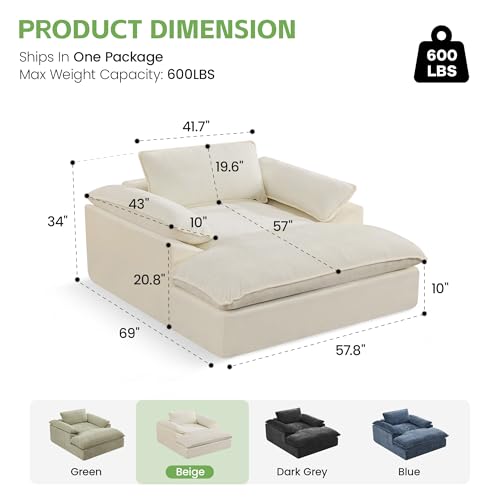 69" Oversized Boneless Chaise Lounge Chair Indoor, view 3