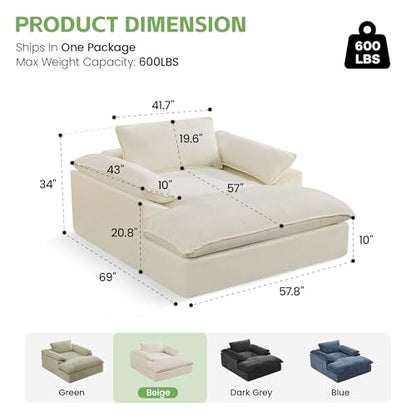 69" Oversized Boneless Chaise Lounge Chair Indoor, view 3