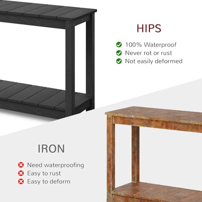 Outdoor Console Table, All-Weather 2-Tier Patio Console Table with Adjustable Feet, Low Maintenance, for Backyard, Garden, Entryway, and Deck, Black