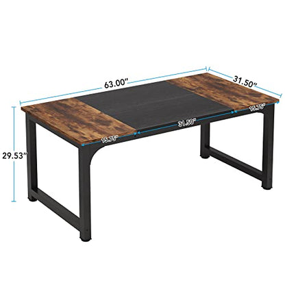 63 Inch Large Executive Computer Office Desk, Brown+Black